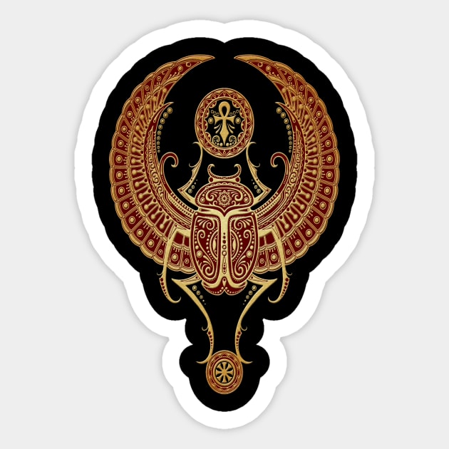 Golden Red Winged Egyptian Scarab Beetle with Ankh Sticker by jeffbartels